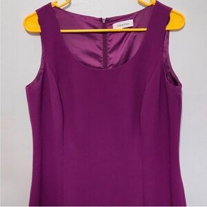 B#76 Calvin Klein Sz 8 Purple Sleeveless Sheath Dress Scoop Neck Business Casual